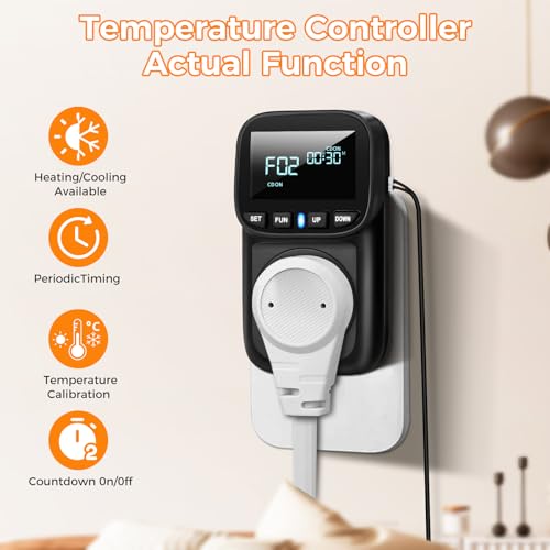 Image of Diymore Digital Temperature Controller Outlet,1800W Plug in Thermostat,Heating Cooling Mode,120V Incubator Thermometer Reptile Thermostat Greenhouse Thermostats Greenhouse Thermometer