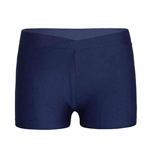 Xnihocha Pantalones cortos cortos para niños y niñas, color sólido, mallas de gimnasia, danza, pantalones cortos, pantalones cortos para fitness, ciclismo, azul marino, 122-128