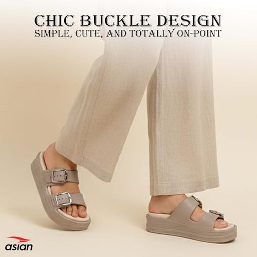 Image of ASIAN Femina-18 Women's Slippers with Elegant Double-Buckle Design, Soft Cushioned Footbed, Chunky Anti-Slip Sole, Lightweight Build, Perfect for Daily Use, Travel and Stylish Comfort