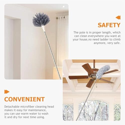Image of TEKCOOL 2 in 1 Long Handle Microfiber Feather Ceiling Duster for Dust Cleaning with extendable Pole 30-100 Inch with Anti Scratch Bendable Head for Cleaning High Cobweb Stick high Ceiling Fan Mop,
