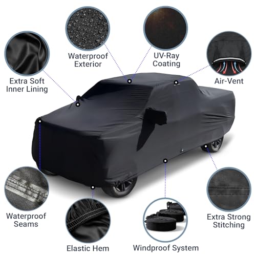 Image of iCarCover Premium Custom Truck Cover for 2004-2024 GMC Sierra 1500 Crew Cab, 5.8 ft. Short Bed Heavy Duty Waterproof All Weather Rain Snow UV Sun Protector Custom Fit Full Exterior Protection (Black)