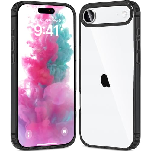 JJGoo Compatiable with iPhone Air Case Clear, Transparent Shockproof Phone Cases, Slim Anti-Scratch Hard PC Back Protective Cover Bumper, Black