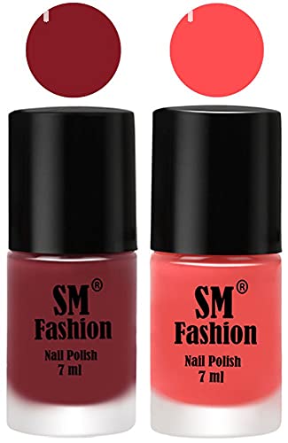 Image of Long Lasting Nail Polish | Nail Paint Combo 7 ml Each) - Set of 2 Plum-Peach Pink