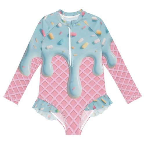 Girls One Piece Swimsuits UPF 50+ Quick Dry Long Sleeve Rashguard Bathing Suits with Zipper Swimwear 3T-12Y