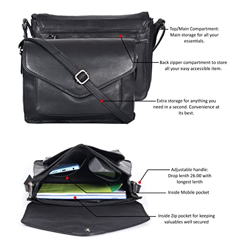 Leather Flapover Crossbody Handbag Purse for Women with Adjustable Strap & Overflap Snap Closure Tote/Bag3