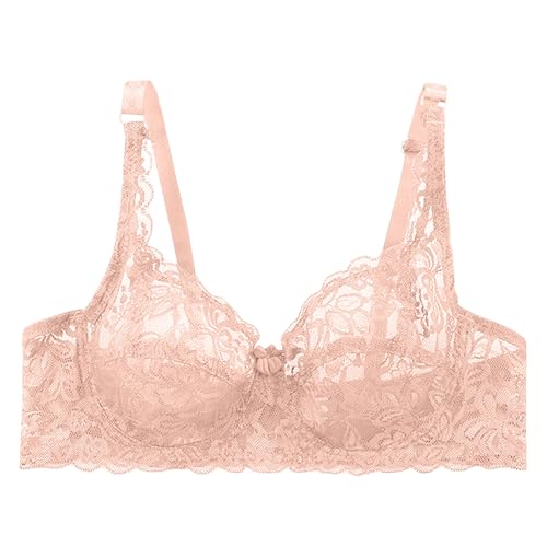 Sujetador de encaje con aros para mujer, sin forro, sin relleno, talla grande, cobertura completa, brasier para mujer, sin varillas, caqui, 66