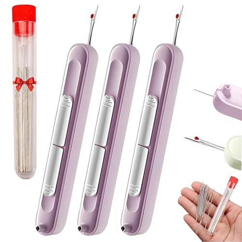 3-Teiliges Chiclify Eptchn 2-in-1-Nadeleinfädler- Und Nahttrenner-Werkzeug, Automatischer Nadeleinfädler, Nahttrenner, Dehnbarer Entferner, Nadeleinfädler-Werkzeug, Quiltzubehör, Nähset(Purple)