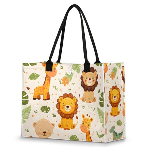 Cute Lion Giraffe Tote Bag for Women Large Beach Bag Reusable Tote Bags for Work Travel Beach Shopping