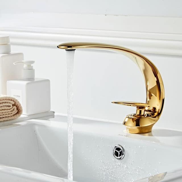 Robinet de lavabo en laiton massif or rose, mitigeur haut de gamme luxe
