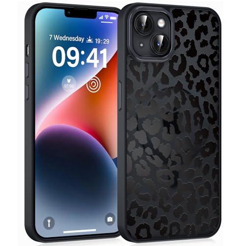 Coiwxmoi Magnetische Handyhülle für iPhone 15 6,1" Hülle, Kompatibel mit MagSafe, Aesthetic Leopard Muster Transluzente Mädchen Case, Matte PC Dünn TPU Bumper Stoßfest Schutzhülle Cover - Schwarz 02
