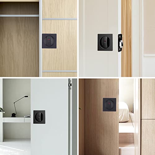 Lufyzora Pocket Door Lock With Color Coded Indicators， Privacy Pocket Door Hardware For Bathroom/Bedroom/Study Room Door， Flush Pocket Door Latch For 1-1/5 "To 2-3/16" Thickness Door(Balck 1 Pack) #TOP5