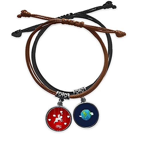 Pulsera San Valentín de cuero y cuerda con amuleto de ángel rojo y blanco