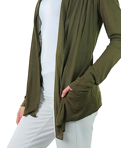 Image of ToBeInStyle Womens Open Front Long Sleeve Lightweight Asymmetrical Draped Cardigan with Side Pockets
