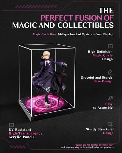 CHILLCASE Magic Array Design Acrylic Clear Display Case with Base Dustproof Display Box Assemble Collectible Showcase for Action Figures, Models PVC Figures(Red,9.8×9.8×13.8 inch