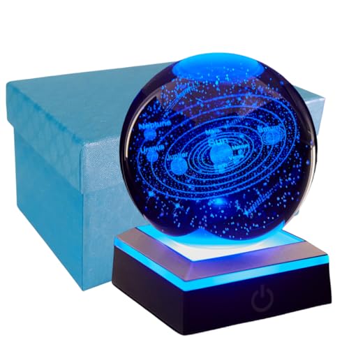 3D Crystal Ball Night Light Upgraded 3.15 Inch Glass Ball Lamp with LED Base Solar System Lamp Birthday Holiday Xmas Gifts for Boys Girls Friends