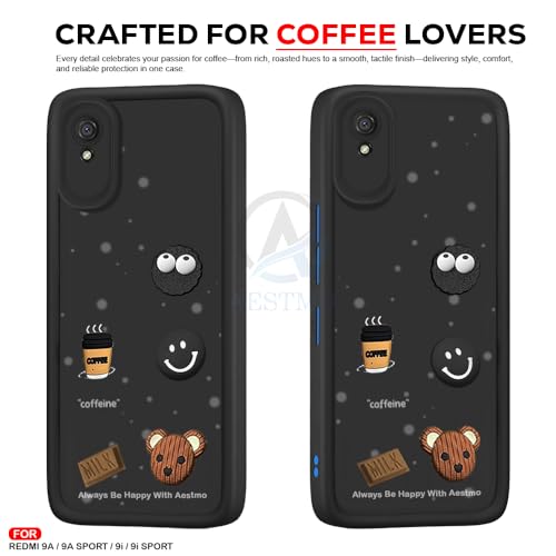 Image of AESTMO Back Case Cover for Redmi 9A | Cute Fun Cartoon 3D Ball | Coffee Silicone Case | Full Body Protection | Camera Protection Back Cover for Redmi 9A (Black)
