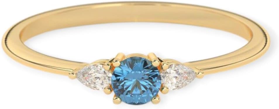Dainty Blue Topaz Ring Valentine's Day Gift Her, 14K Solid Gold Personalized Gemstone Minimalist Ring, December Birthstone Custom Rings Women - GJH160