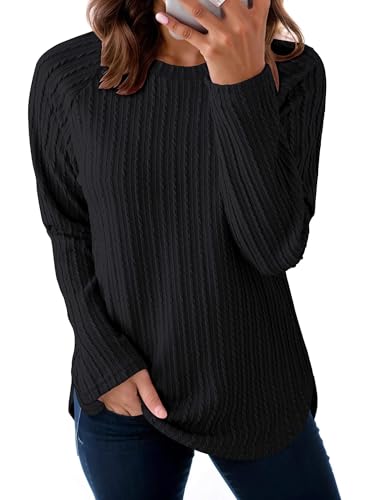 ONLYSHE Womens Shirts Long Sleeve Crewneck Tunic Tops Casual Lightweight Knit Solid Color Sweatshirts Trendy Blouse Basic Tee