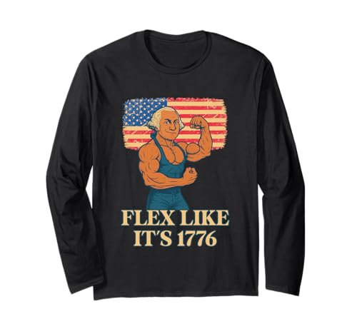 Muscular George Washington Flex Like It's 1776 Fun 4 de julio Manga Larga