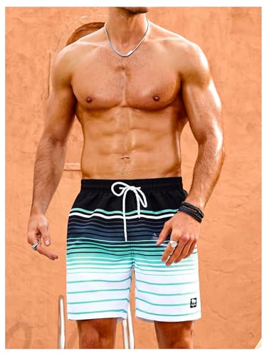 SHENHE Men's Swim Trunks Drawstring Striped Hawaiian Beach Swimming Surfing Shorts4
