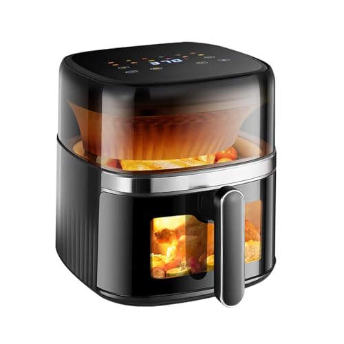 T&Jero 6 QT Large Capacity Air Fryer Toaster Oven, Stainless Steel Airfryer with 12-in-1 Digital Touch Screen Presets, XL Visible Cooking Window, Nonstick Basket and Crisper Plate, Dark Grey