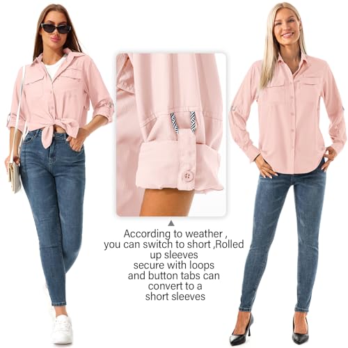 Women's Quick Dry Sun UV Protection Convertible Long Sleeve Shirts for Hiking Camping Fishing Sailing4
