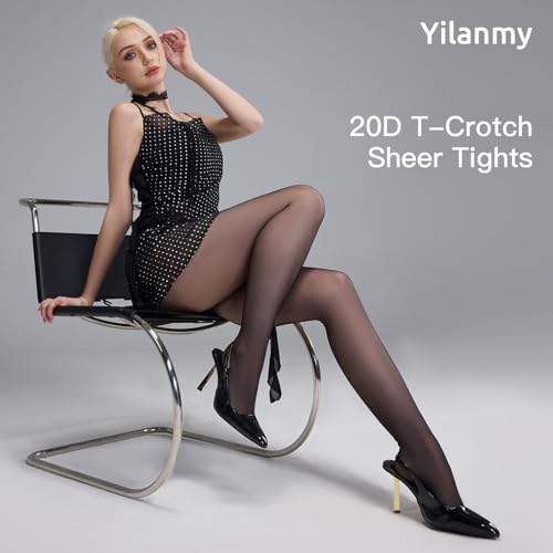 Yilanmy 3 Pairs Sheer Tights for Women Ultra Thin T-Crotch Pantyhose High Waist Stockings 20D2