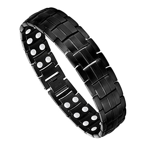 Feraco Magnetic Bracelet for Men Titanium Steel Magnetic Bracelet for Men with Double Row Magnets Adjustable (Black) Cover