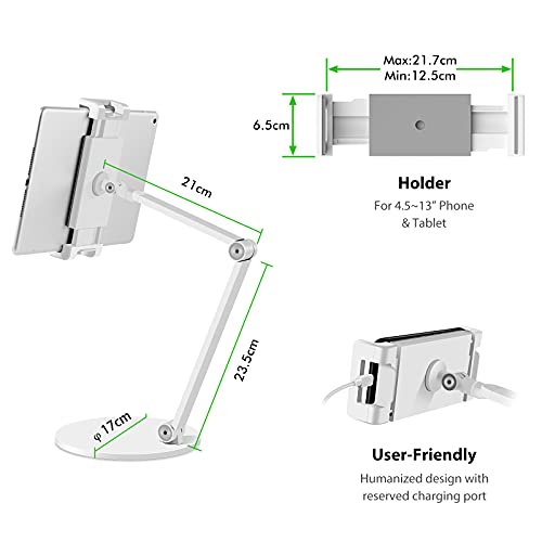 Viozon Tablet Stand Holder Mount, Rotate 360 Degrees Of Flexible, Height And Angle Adjustable, High-Grade Aluminium Alloy Long Arm Compatible With 4.5-13 Mobile Phone And Tablet, Iphone, Ipad(White) #TOP3