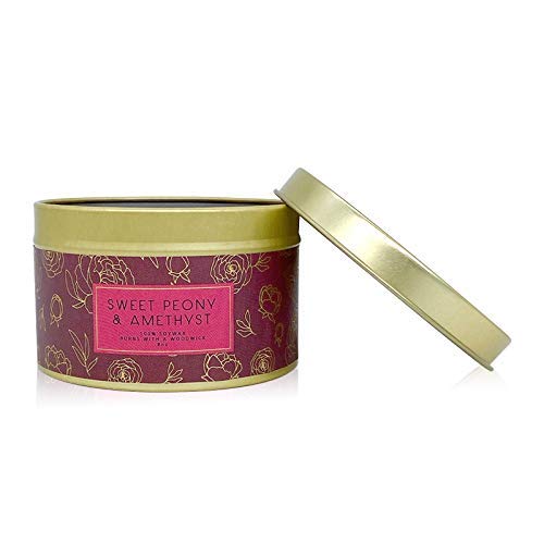 Fifi Peony's Gemstone Candles- Scented With Sweet Peonies And Infused With A Calming Amethyst Crystal And Handplaced Dried Flowers To Manifest Tranquility. Burns With An Elegant Wooden Wick. 8Oz. #TOP6
