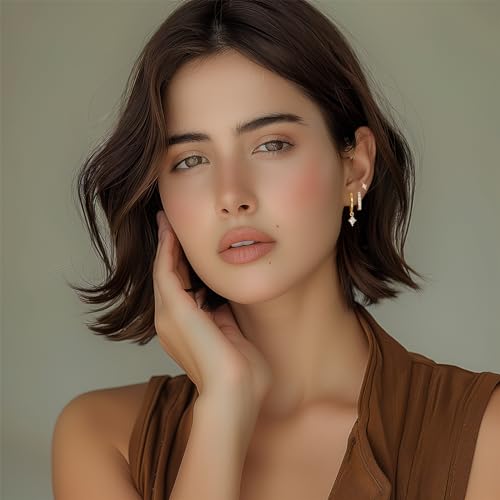 Angelady Gold Hoop Earrings Set for Women, Dainty 14K Gold Plated Huggies Earring, Sterling Silver Hypoallergenic Cartilage Earrings, Trendy Earring Stacks for Multiple Piercing Jewelry Gift(3 Pairs)2