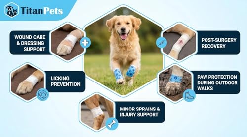 Image of Dog Bandage Cohesive Wrap for Paw & Leg | 7.5cm x 4.5m - Pack of 6 | Easy Tear, Fur Safe | Self Adhesive Elastic Vet Tape for Walking Protection, Wound Care & Licking Prevention Bandage Roll