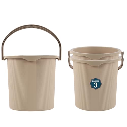 Image of Kuber Industries 3 Pcs Plastic 25 Ltr Bucket for Bathroom | Sturdy and Easy Grip Handle | Big Bucket for Bathing | Magnite 25 | Cream