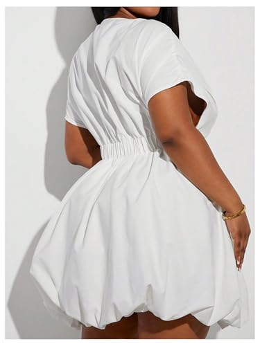 WDIRARA Women's Plus Size Deep V Neck Bubble Dress Short Sleeve A Line Mini Dresses2