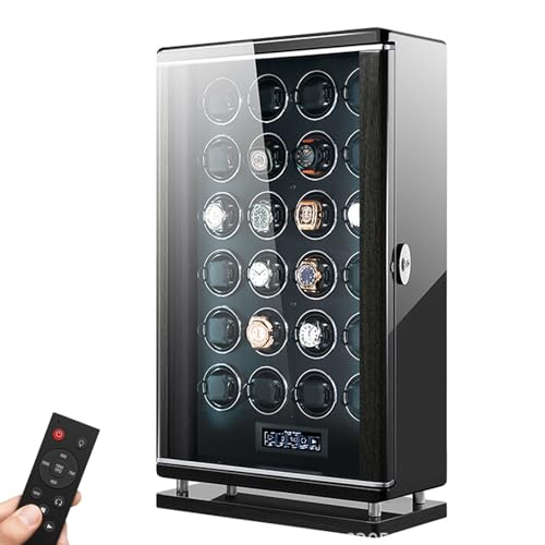 LTdlhFk Caja De Madera para Relojes Inteligentes, Almacenamiento Mecánico, Desbloqueo por Huella Dactilar, Pantalla Táctil LCD, 3 Tipos De Rotación + Luces LED, con Control Remoto. 24Watches