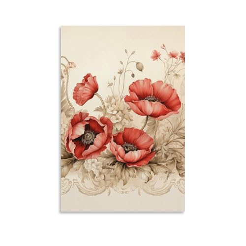 Toile murale à suspendre coquelicots et dentelle de 60 x 90 cm