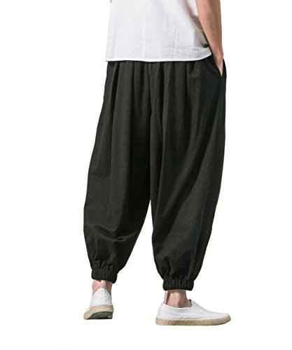 Mens Harem Pants Fit Elastic Waist Drawstring Trousers Loose Drop Crotch Trousers4