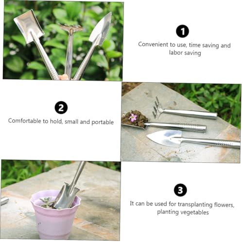 Set mini herramientas de jardinería de acero inoxidable miniatura 4