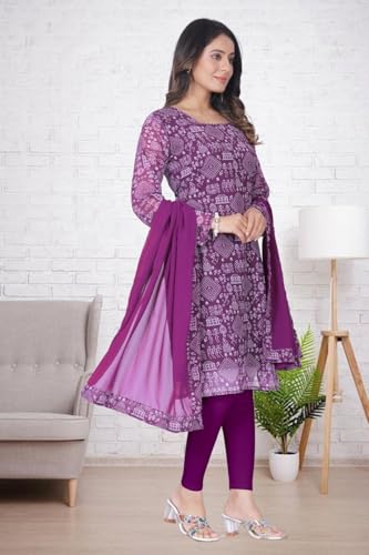 Image of Women's Printed Kurti with Georgette Dupatta, Full Inner Lining, Lightweight Ethnic Set