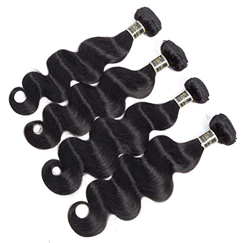 Brazilian Body Wave Virgin Hair Bundles 100% Unprocessed Virgin Human Hair Body Wave Double Weft 3 Weave Bundles Natural Black Color Hair Extensions (14 12 10, natural black)