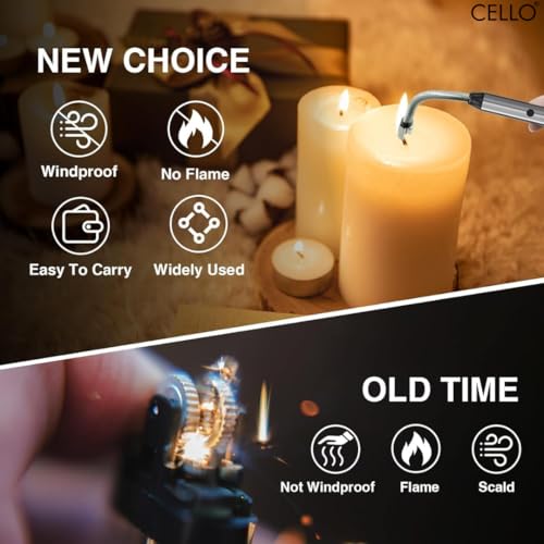 Image of Cello Rechargeable Electric Gas Lighter for Cooking Gas Stove, Kitchen, Pooja Candles & Diyas | USB Charging, Windproof, 360 Flexible Lighter - (Silver)