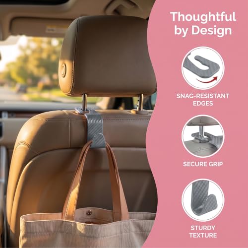 Image of 4PCS Car Seat Headrest Hooks, Auto Back Seat Hanger Holder, Durable Stylish Vehicle Organizer Universal Car Interior Accessories, Storage Hooks for Purses, Bags, Clothes (Carbon Fiber /Grey)