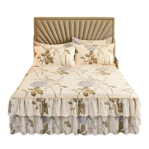 Faldones De Cama Falda de Cama Estampada, Funda Protectora colchón Antideslizante, y Agradable for la Piel, for Dormitorio, sábanas, decoración Ropa Dormitorio(Sishuiliunian,3pcs 120x200cm)