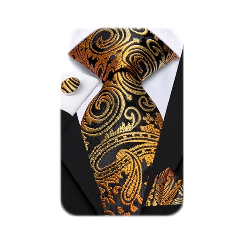 Image of Dubulle Mens Paisley Floral Silk Tie for Men Striped Necktie and Pocket Square Cufflinks Set Wedding Business
