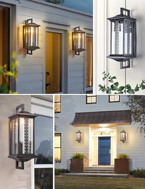 22.5¡±H Extra Large Outdoor Wall Light Dusk to Dawn Porch Light Fixtures Wall Mount Waterproof Exterior Wall Lamp Sconce with Tempered Glass Outside Carriage Light Perfect for Patio Garage Front Door