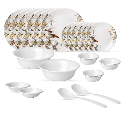 Image of Golden Fish Melamine 24 Pieces Dinner Set - Durable, Stylish, BPA-Free Tableware, Crockery Set for Dining & Gifting | Plates & Bowls (Floral-1)