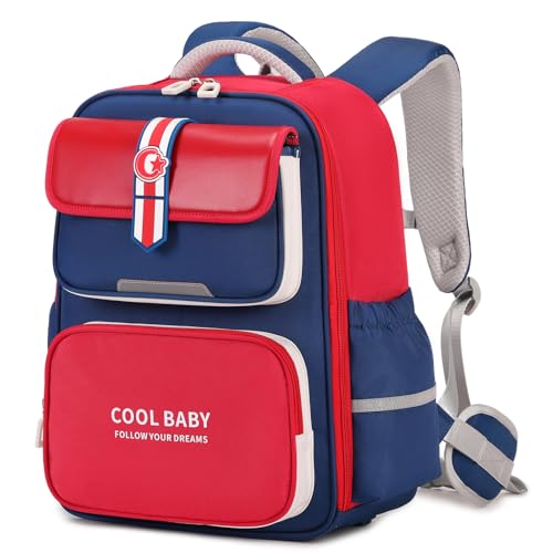 Amythe Schulrucksack Mädchen Jungen Ergonomisch 1-4. Klasse mit Brustgurt, 2025 Rucksack Schule Kinder 6-10 Jahre Schulranzen mit Abnehmbarer Gürtel und Reflektierend-Rot