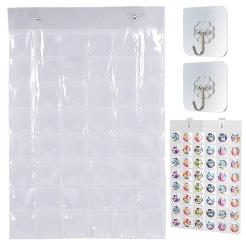 缶バッジ収納ファイル 壁掛式 ウォールポケット 透明 48ポケット フック付き 吊り下げ 大容量 省スペース 多機能 鑑賞 コレクション 缶バッジの保護 傷防止 梱包 収納 アニメグッズ CP 写真 8cm以内に対応