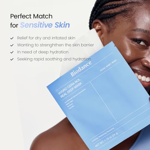 Image of BIODANCE Hydro Cera-nol Real Deep Mask, Hydrating Overnight Hydrogel Face Mask, Moisturizing, Redness Reducing, Quick Soothing, After Sun Care, Sunburn Relief, Korean Skin Care - 34g x 4Pcs