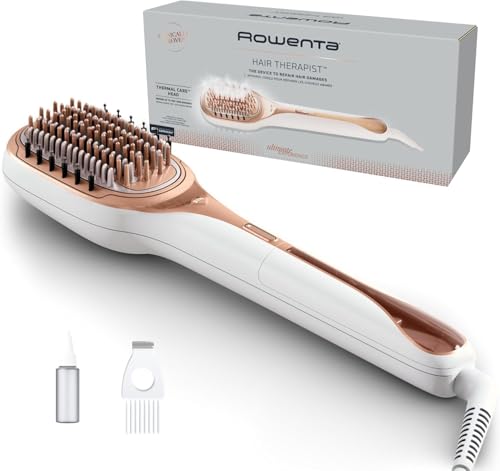 Rowenta Hair Therapist - Cepillo reparador del cabello, a vapor, repara hasta un 78% dañado, tecnología Thermal Care, revestimiento keratina, incluye accesorios, blanco, CF9920